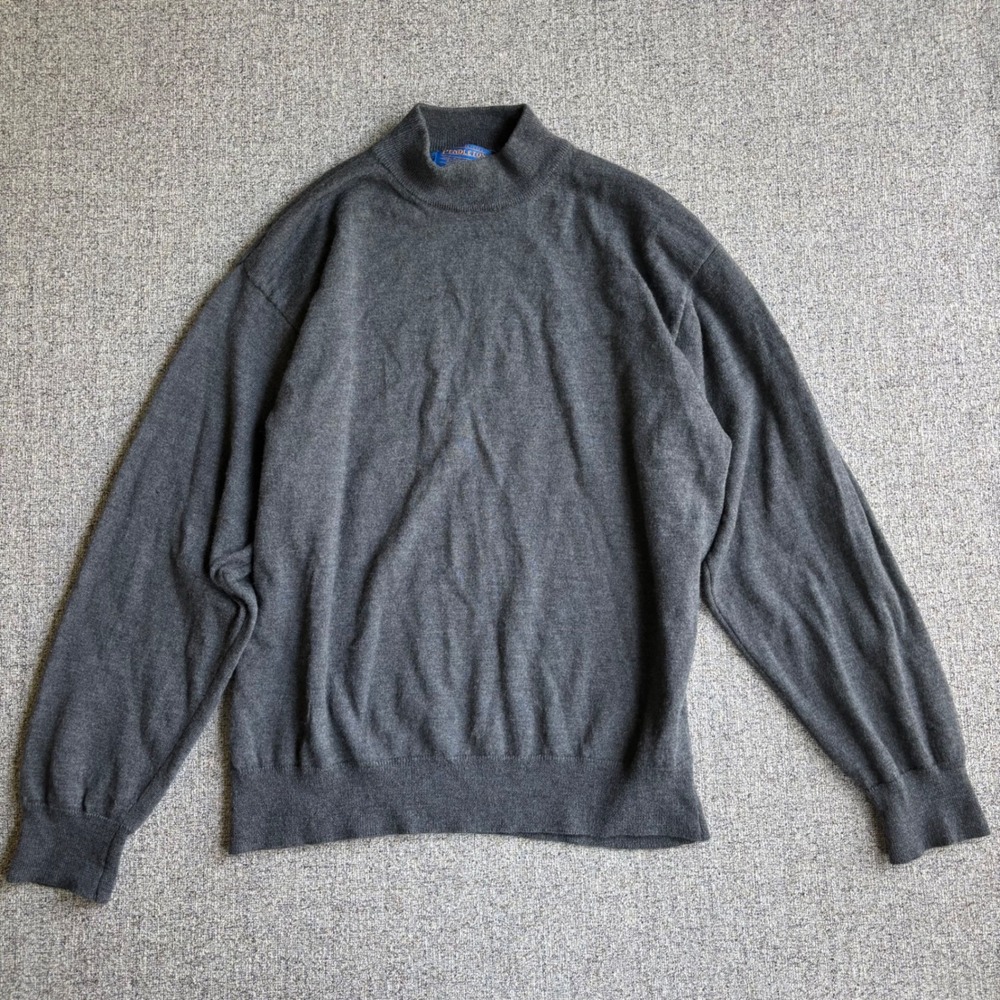 Pendleton Sweater Mens XL Gray Virgin Wool Mock Neck Long Sleeve Knit Pinhole